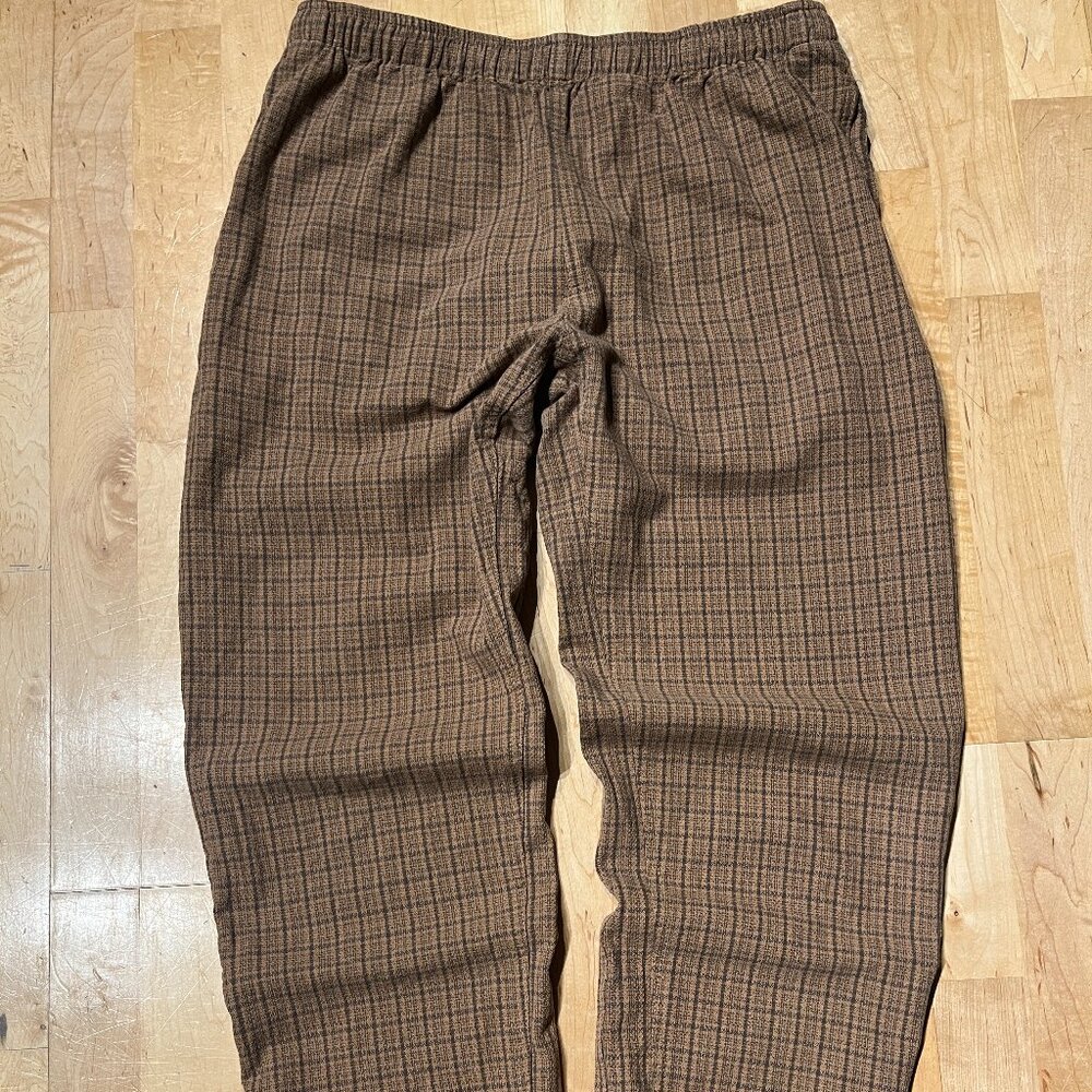 Insight Men's Checked Plaid 100% Cotton Brown Pants Adjustable Waist - Med - EUC